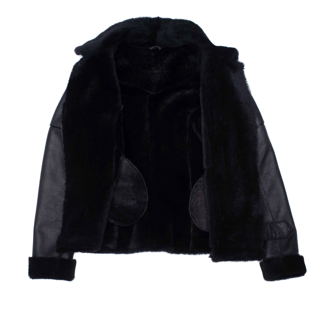 Tasha's Black Sheepskin Shearling B-3 Bomber Style Jacket - Shearling leather