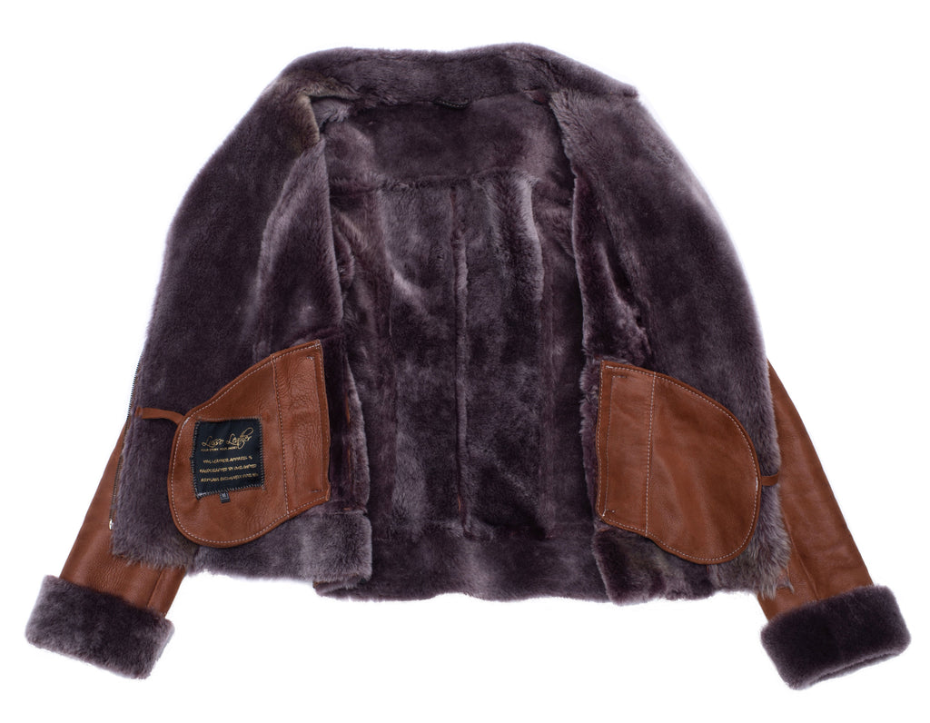 Reyna's Tan Sheepskin Shearling B-3 Bomber Style Jacket - Shearling leather