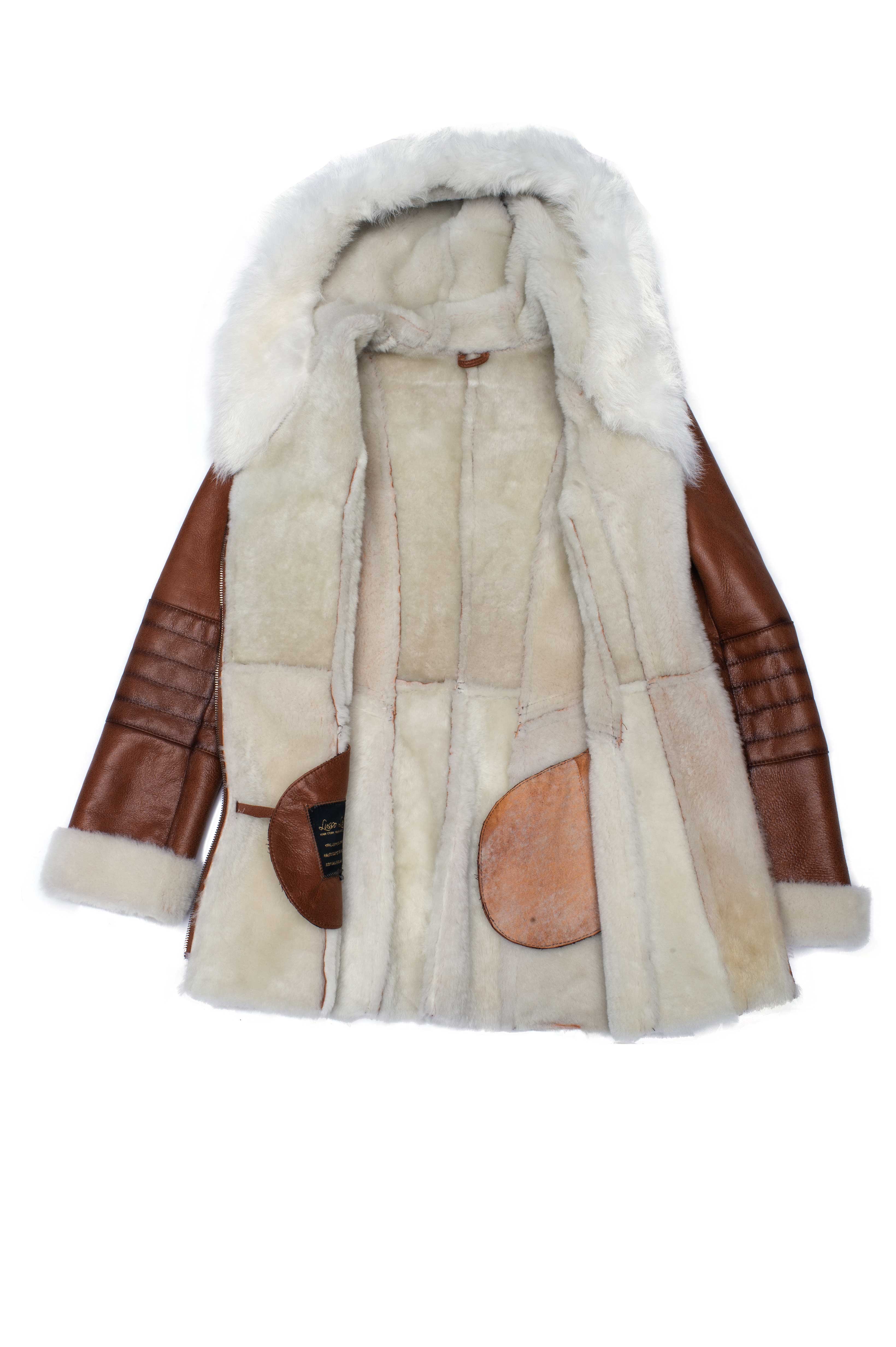 Ayva's Tan Shearling coat with fox fur trim Hoodie - Shearling leather