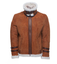 Load image into Gallery viewer, Hagan&#39;s Tan Aviator Bomber Suede Shearling Jacket - Shearling leather
