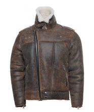 Load image into Gallery viewer, Carter&#39;s Distressed Biker bomber shearling jacket with notch lapels - Shearling leather
