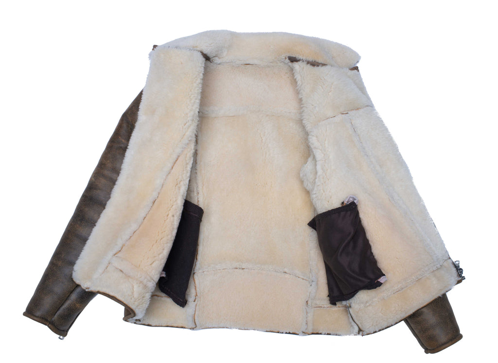 Carter's Distressed Biker bomber shearling jacket with notch lapels - Shearling leather