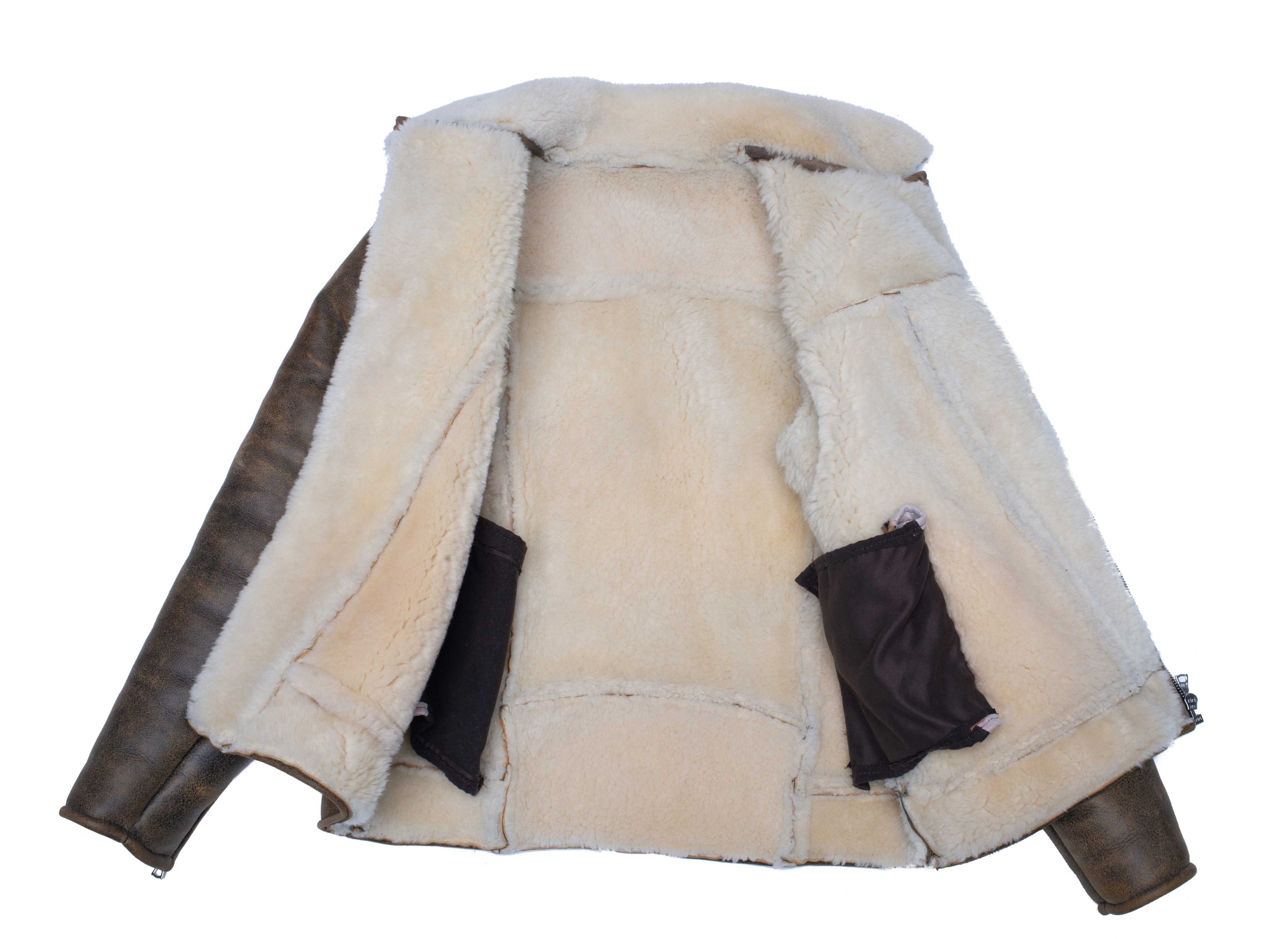 Carter's Distressed Biker bomber shearling jacket with notch lapels - Shearling leather