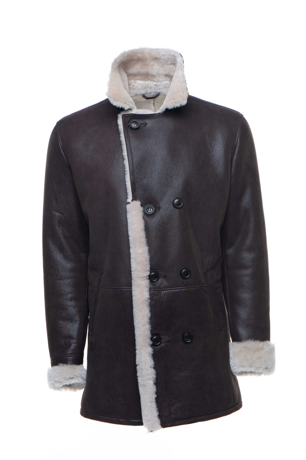 Jozef's 3/4 length brown shearling buttoned coat - Shearling leather