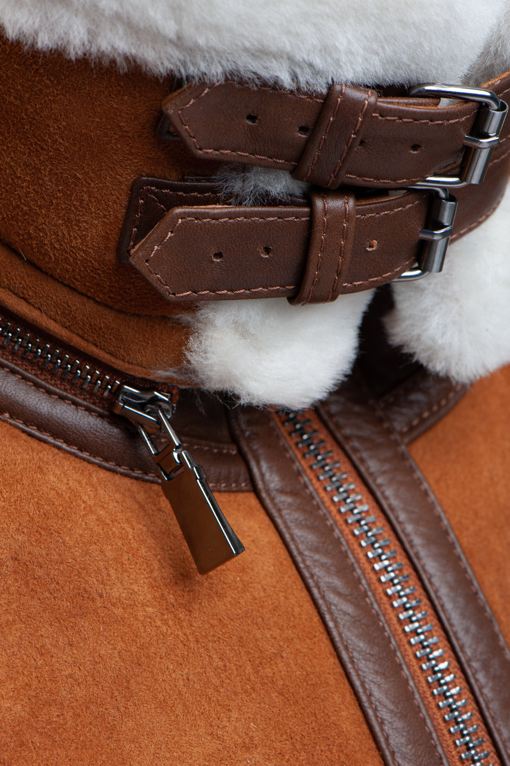 Hagan's Tan Aviator Bomber Suede Shearling Jacket - Shearling leather
