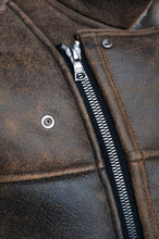 Load image into Gallery viewer, Carter&#39;s Distressed Biker bomber shearling jacket with notch lapels - Shearling leather
