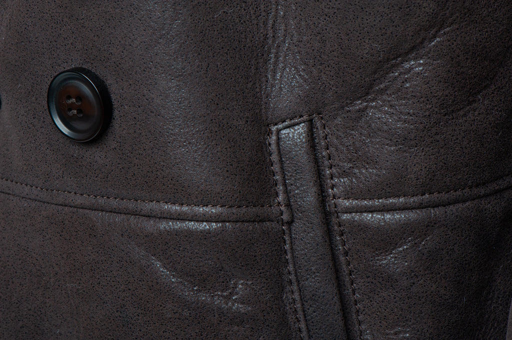 Jozef's 3/4 length brown shearling buttoned coat - Shearling leather