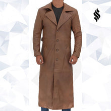 Load image into Gallery viewer, Jackson Mens Leather Long Brown Trench Coat - Shearling leather
