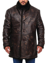 Load image into Gallery viewer, Men Distressed Brown Fur Collar Jacket - Shearling leather

