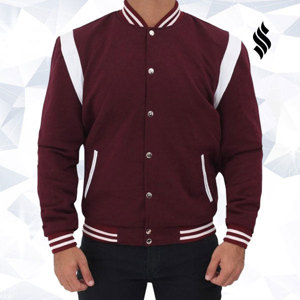Jesse Maroon Letterman Jacket - Shearling leather