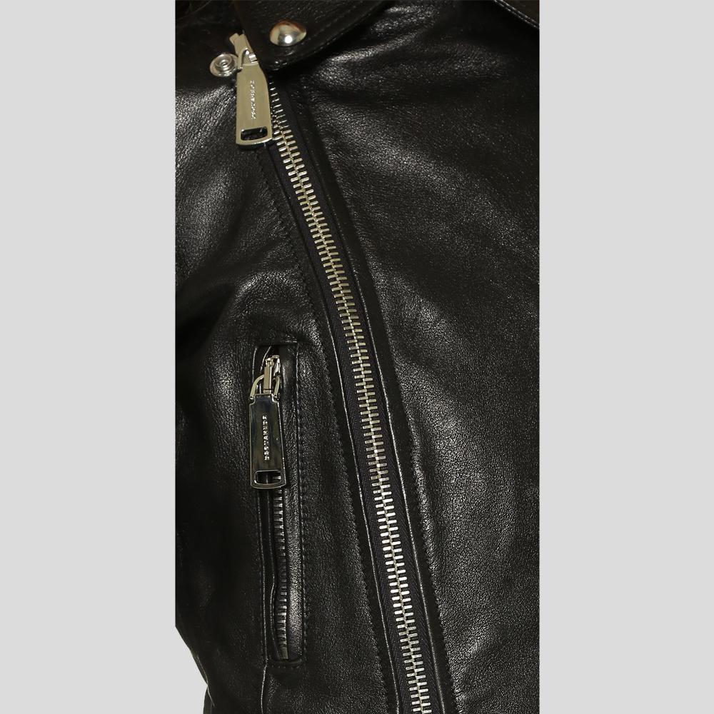 Kiana Black Biker Fringes Leather Jacket - Shearling leather