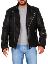 Load image into Gallery viewer, Black Leather Biker Jacket | Motorcycle Jackets | Black Leather Jacket
