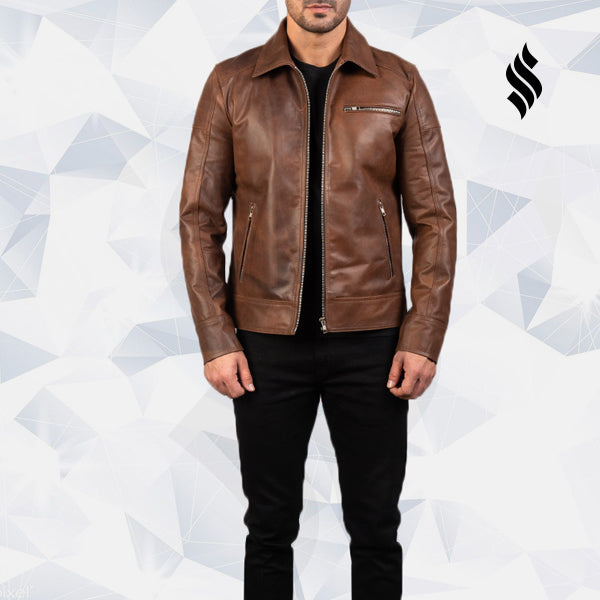 Lavendard Brown Biker Leather Jacket - Shearling leather
