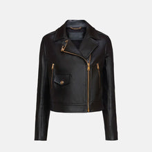 Load image into Gallery viewer, women&#39;s leather biker jacket black
