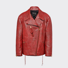 Load image into Gallery viewer, women&#39;s red sheepskin biker leather jacket
