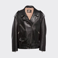 Load image into Gallery viewer, black women&#39;s lambskin leather biker jacket
