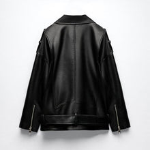 Load image into Gallery viewer, Women&#39;s black motorcycle biker  leather jacket
