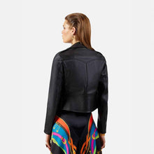 Load image into Gallery viewer, women&#39;s leather biker jacket black
