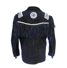Load image into Gallery viewer, Men&#39;s Fringe Jacket Western Wear Cowboy Black Suede Jacket - Shearling leather
