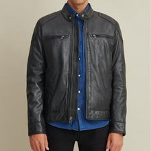 Load image into Gallery viewer, Men&#39;s Motorbike Leather Biker Riding Jacket with Shoulder Patches
