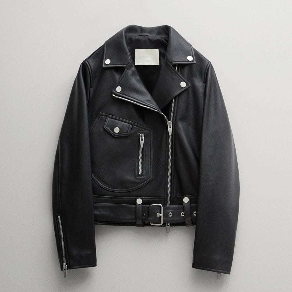 women's black lambskin leather biker jacket