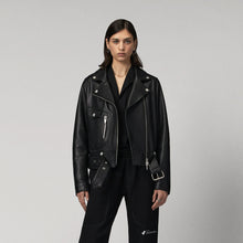 Load image into Gallery viewer, women&#39;s black lambskin leather biker jacket
