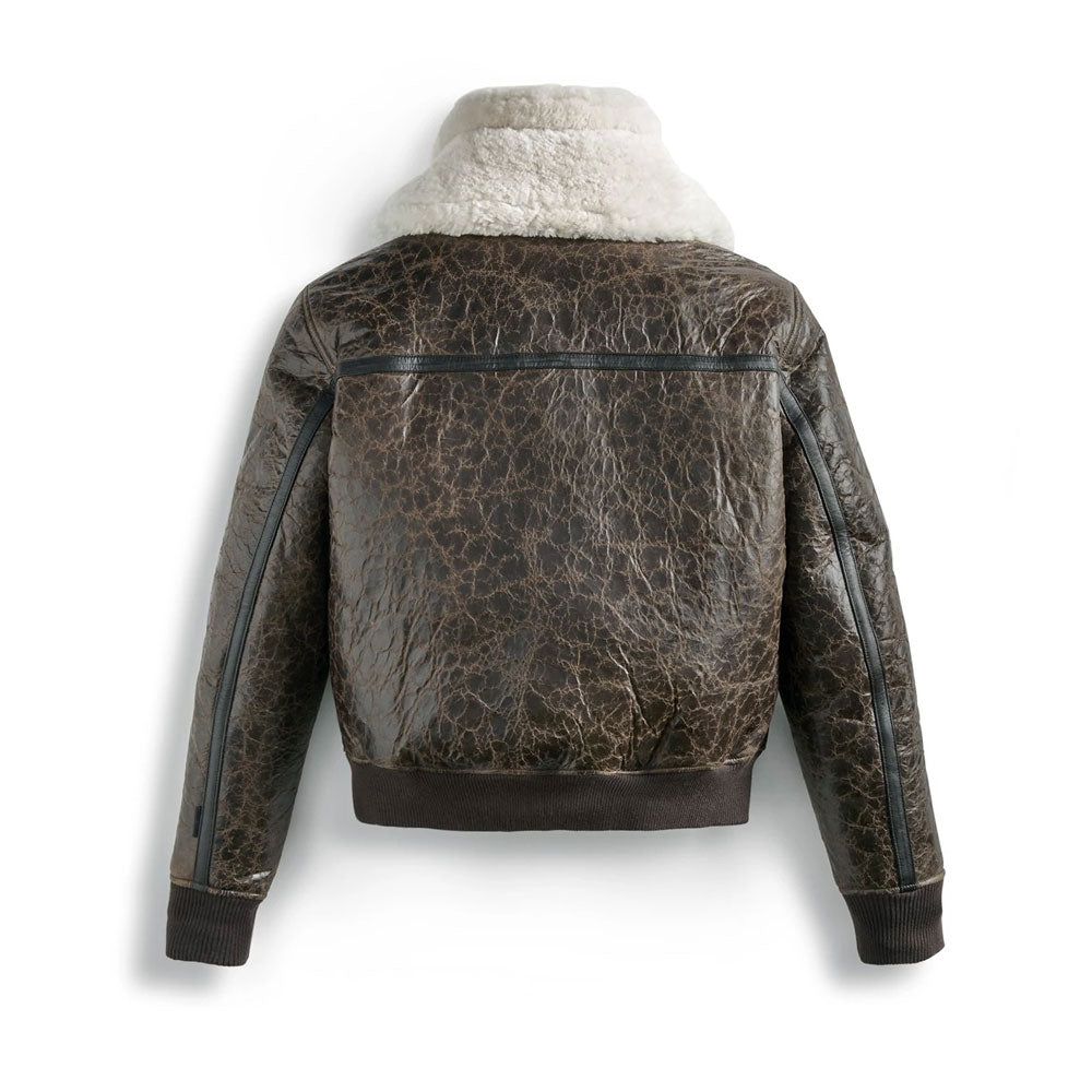 Men Shearling Aviator Leather Bomber Jacket
