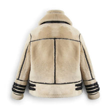 Load image into Gallery viewer, Off White Shearling Leather Jacket With Strips
