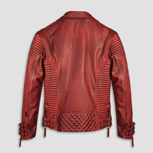 Load image into Gallery viewer, Men Red Waxed Biker Leather Motorcycle Jacket - Riding Moto Style
