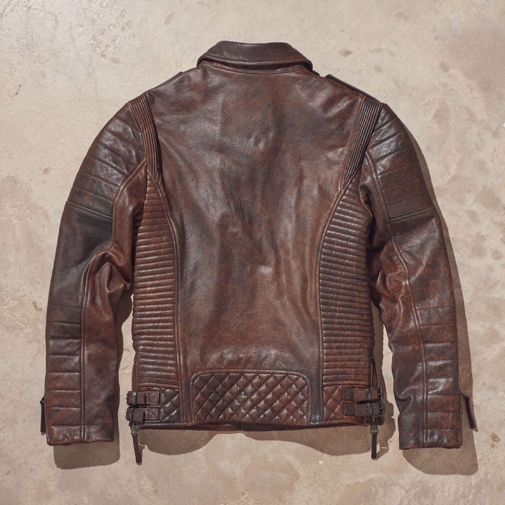 Men Waxed Brown Biker Leather Motorcycle Jacket