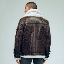 Load image into Gallery viewer, Double Tone Brown Shearling Aviator Leather Jacket
