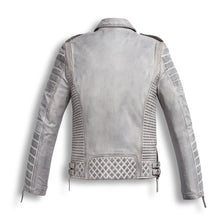 Load image into Gallery viewer, White Waxed Biker Leather Motorcycle Jacket | Motorbike Leather Jacket

