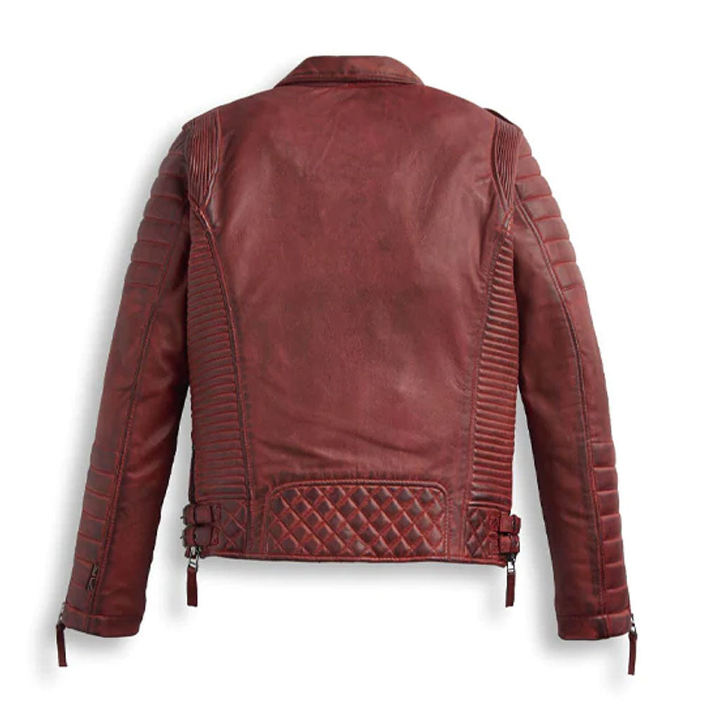 Men Red Biker Leather Motorbike Riding Motorcycle Jacket