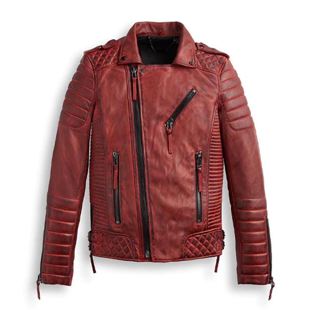 Men Red Biker Leather Motorbike Riding Motorcycle Jacket