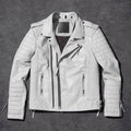 Men White Pearl Biker Leather Motorcycle Jacket