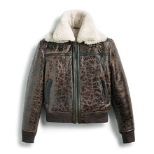 Load image into Gallery viewer, Men White Shearling Brown Aviator Leather Bomber Jacket
