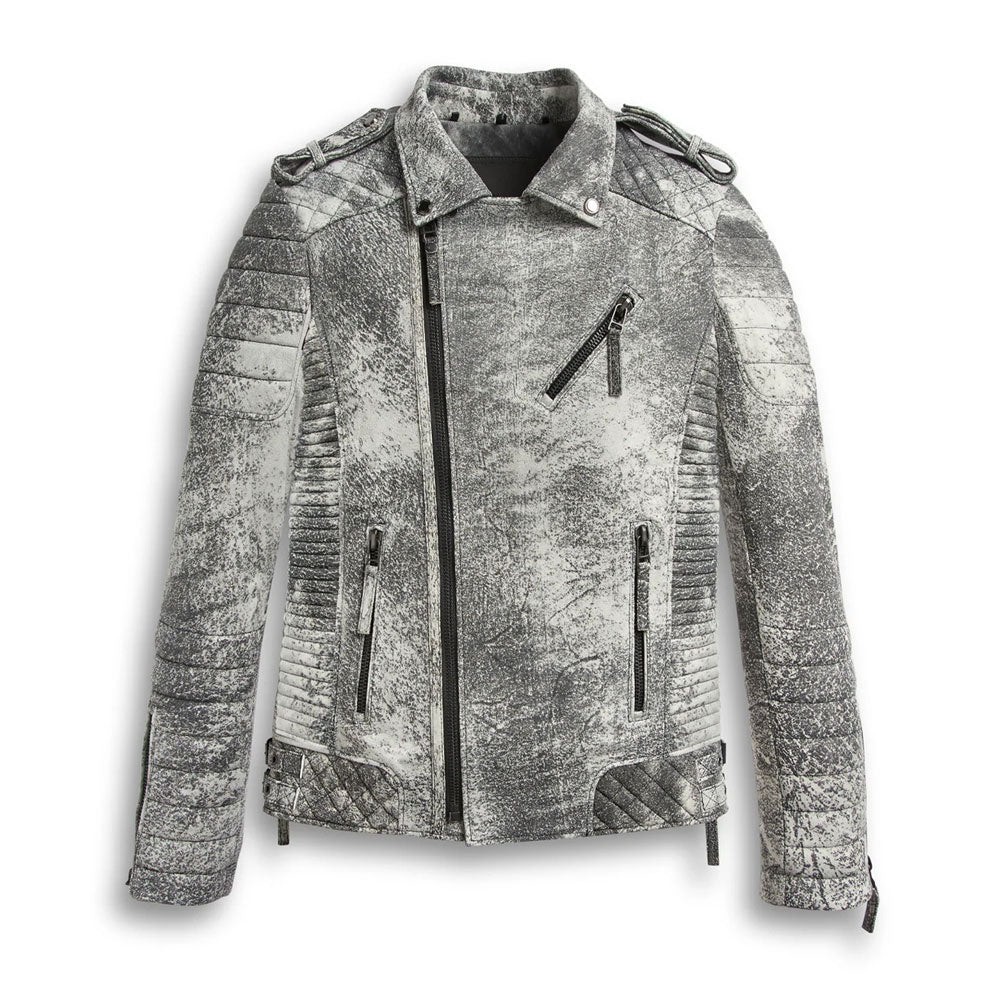 Men Storm Grey Biker Leather Jacket