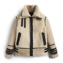 Load image into Gallery viewer, Off White Shearling Leather Jacket With Strips
