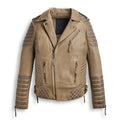 Desert Brown Waxed Biker Leather Motorbike Jacket - Riding Style