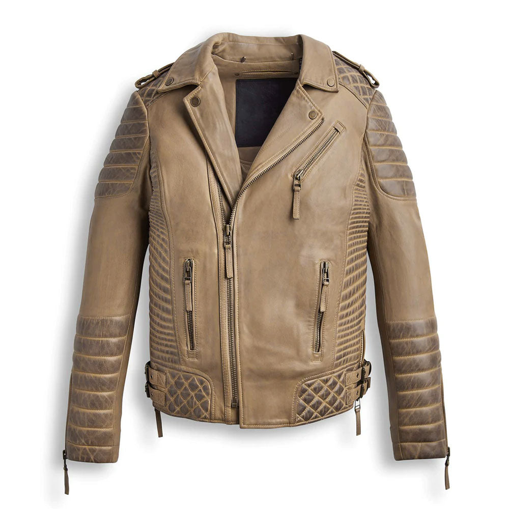 Desert Brown Waxed Biker Leather Motorbike Jacket - Riding Style