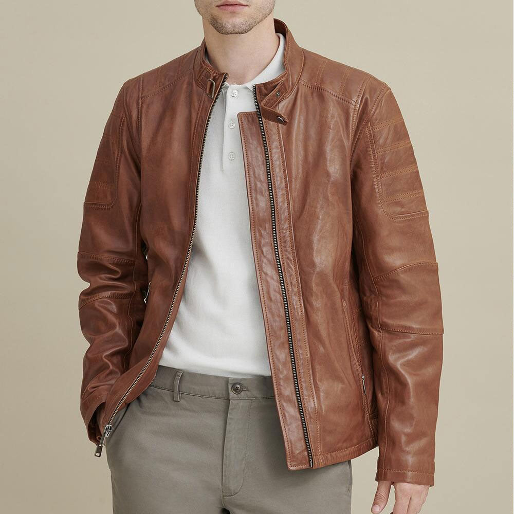 Men Brown Biker Leather Moto Riding Motorcycle Jacket