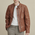 Men Brown Biker Leather Moto Riding Motorcycle Jacket