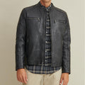 Men's Genuine Moto Biker Leather Motrcycle Riding Jacket