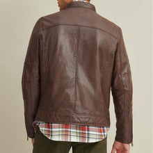 Load image into Gallery viewer, Men Brown Leather Moto Biker Jacket
