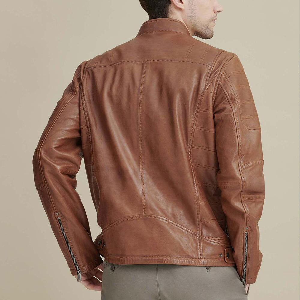 Men Brown Biker Leather Moto Riding Motorcycle Jacket