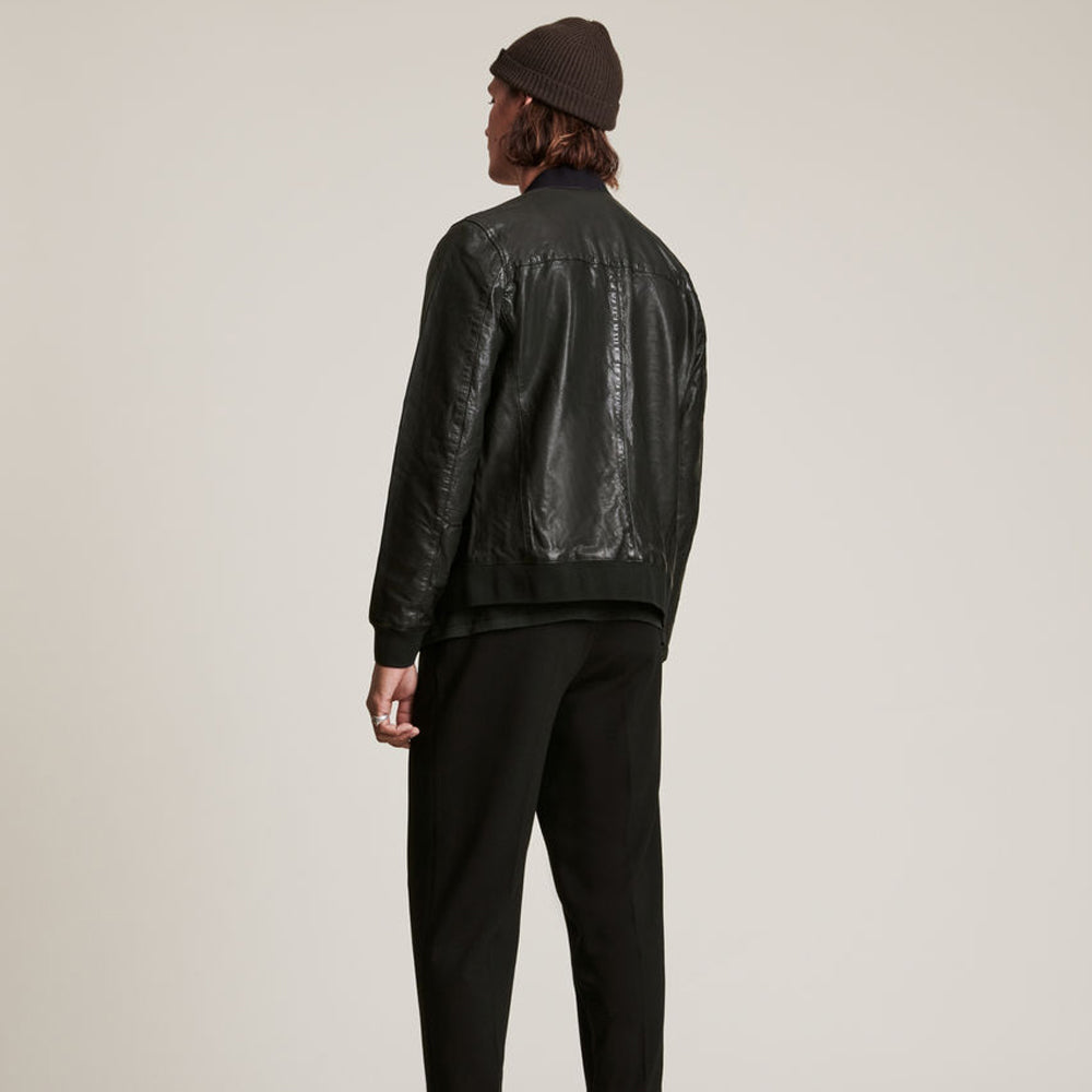 Mens Black Lambskin Leather Bomber Jacket