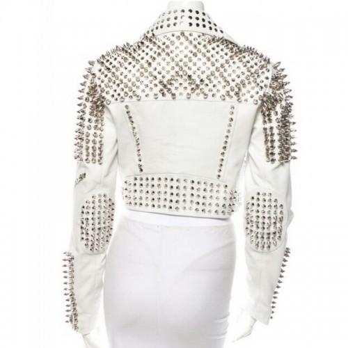 Leather Rider Womens For Mens Silver Tone Studded White Leather Jacket - Shearling leather