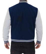 Load image into Gallery viewer, Mens Baseball Style Grey and Blue Varsity Jacket
