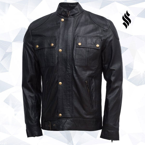 Lightweight Men Soft Black Sheepskin Jacket - Shearling leather