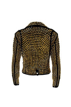 Load image into Gallery viewer, Luxury Woman Black Punk Golden Studded Cowhide Leather Jacket - Shearling leather
